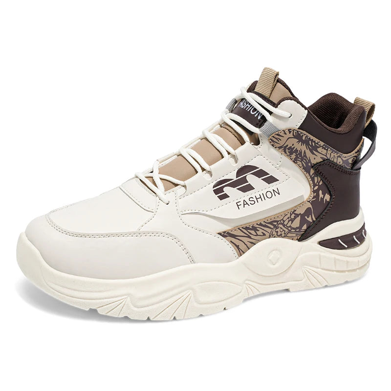 Platform Walking Sneaker Breathable Anti Slip Tennis Shoes Fashion High Top Men Board Shoes Leather Lightweight Men Casual Shoes Good Vibrations