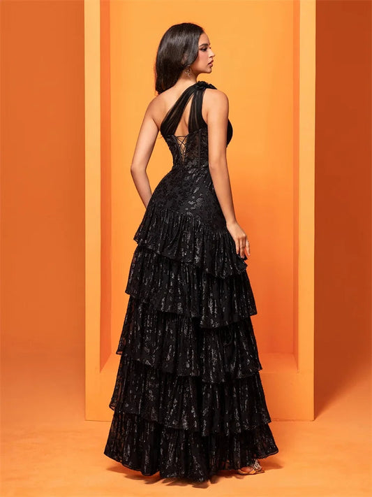 XUIBOL Luxury Skew-shouldered Cake Dress Luxury Tulle Sequin Formal Evening Dress New Elegant Mermaid Maxi Party Prom Good Vibrations