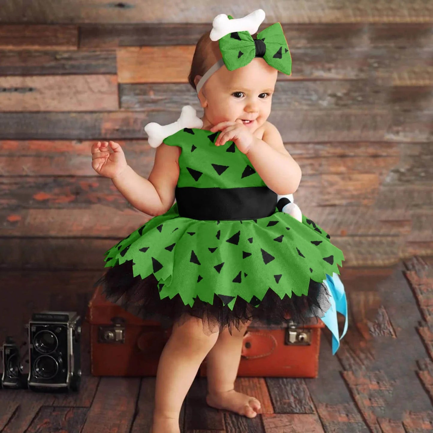 Halloween Elegant Girls Dress Toddler Kids Caveman Costume Dog Bones Historical Cavegirl Mesh Tulle Princess Dress Party Outfits Good Vibrations