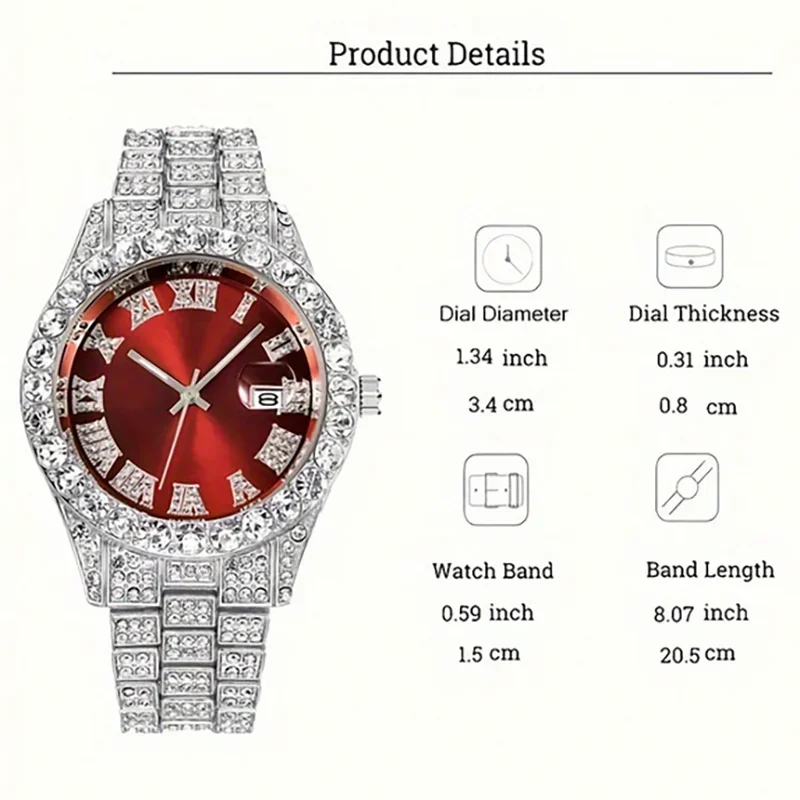 16mm Hip Hop Miami Cuban Link Chain Set Necklace +Watch+Bracelet Creative Iced Out Shiny Trendy Stylish Jewelry For Women Men Good Vibrations