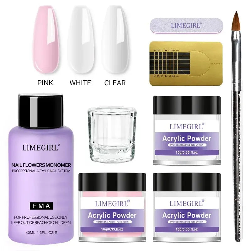 Nail Acrylic Powder and Liquid Monomer Nails Art Decoration For Manicure Set Kit Crystal Nail Glitter 3D Nail Tips Carving Tools Good Vibrations