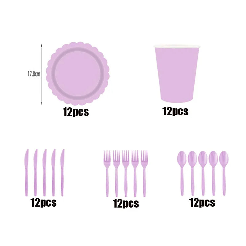 New purple party disposable tableware, baby shower, wedding party decoration, children's adult birthday party event celebration Good Vibrations