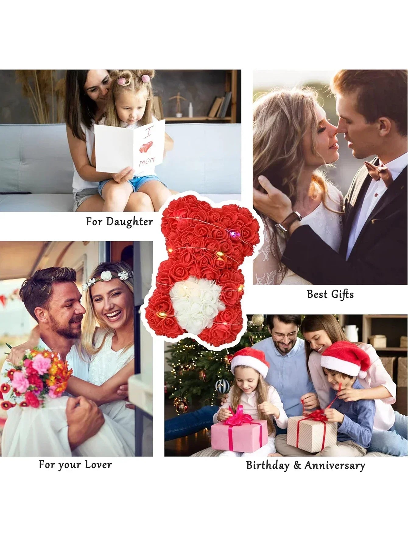 Rose Teddy Bear Artificial Flower Anniversary Valentines Day Birthday Gift Mothers Day Mom Gifts Girlfriend Birthday Gifts Women Good Vibrations