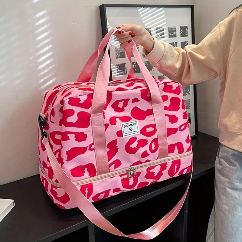 Large Capacity Nylon Travel Duffle Bag with Animal Print, Sports Gym Storage Bag, Portable Women'S Weekender Overnight Bag Good Vibrations