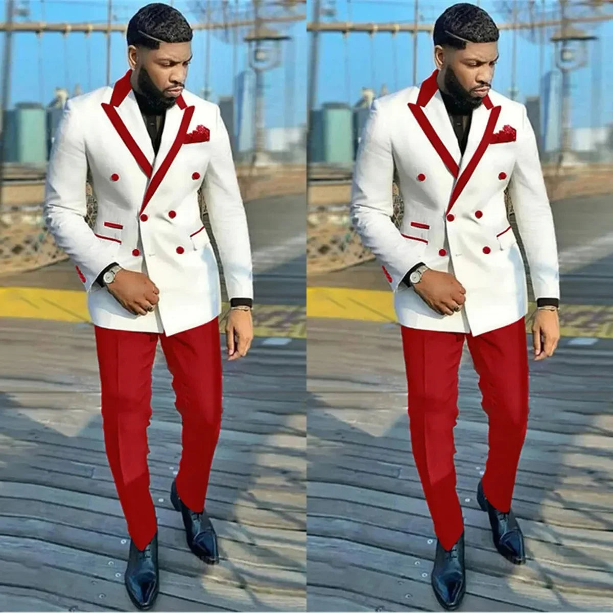 White Red Mens For Wedding Peaked Lapel Formal Groom Man Tuxedos Tailore Made Pants Suits Good Vibrations