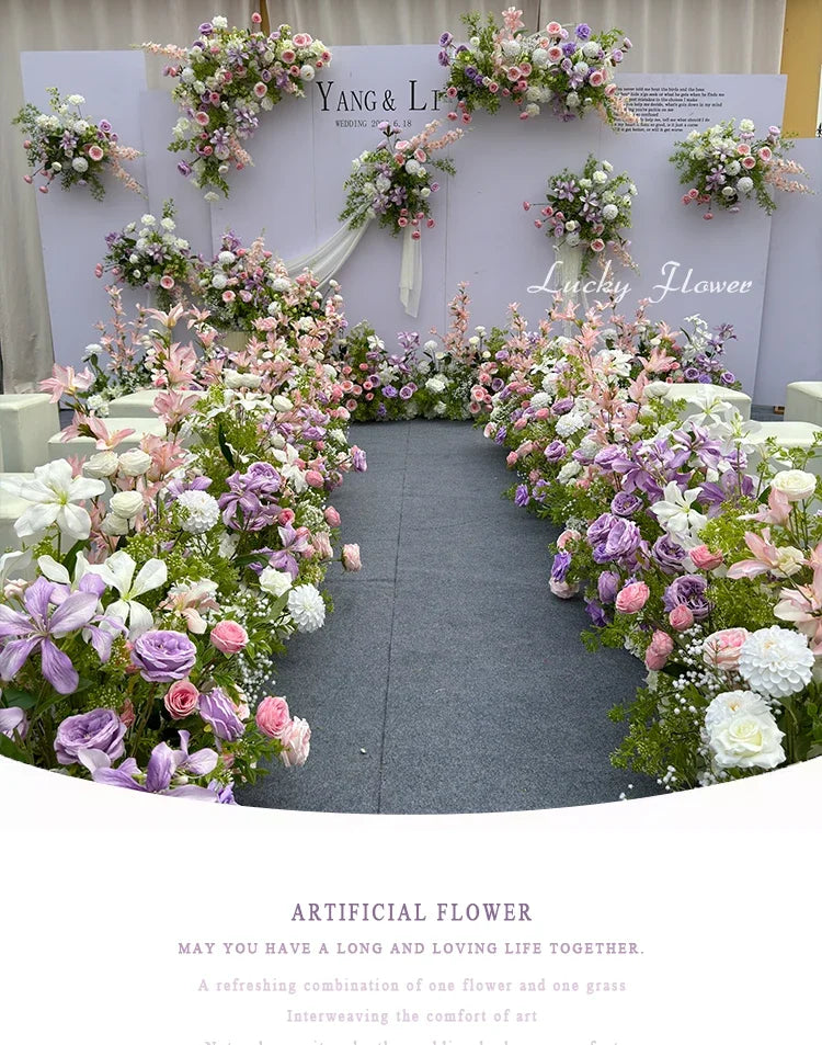 Outdor Wedding Decoration Artificial Flowers Hanging Flower Row Road Leading Flower Ball Floral Backdrop Decor Floor Flower Row Good Vibrations