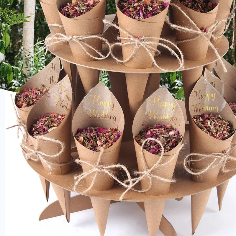 Kraft Paper Wedding Tray Confetti Cone Stand Box Tray Rustic Wedding Decoration Wedding Confetti Cones Wedding Cones Set supply Good Vibrations