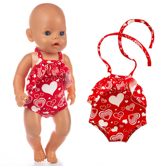 Cute Swimming Suit for 16-18Inch American Doll Sweet Heart Print Doll Swimsuit Clothes for 43Cm Newborn Baby Doll Kids Gift Good Vibrations