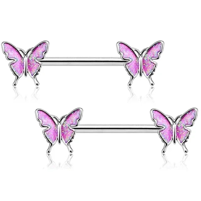 Pink Devil Nipple Piercing Jewelry Set Heart Crystal Nipple Rings Bulk Shiny Butterfly Nipple Barbell Dangle Lot Piercing Pezon