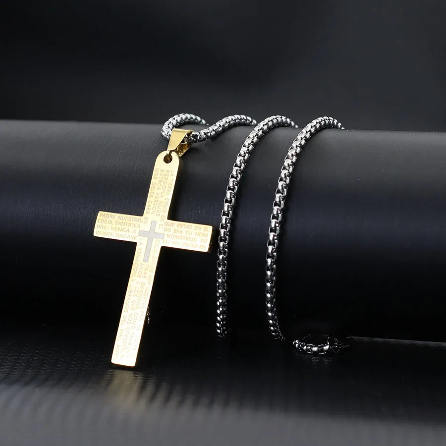 Classic Stainless Steel Cross Necklace For Men 24 Inches Long Pendant Collar Hiphop Rock Outdoor Cool Riding Neck Accessories Good Vibrations