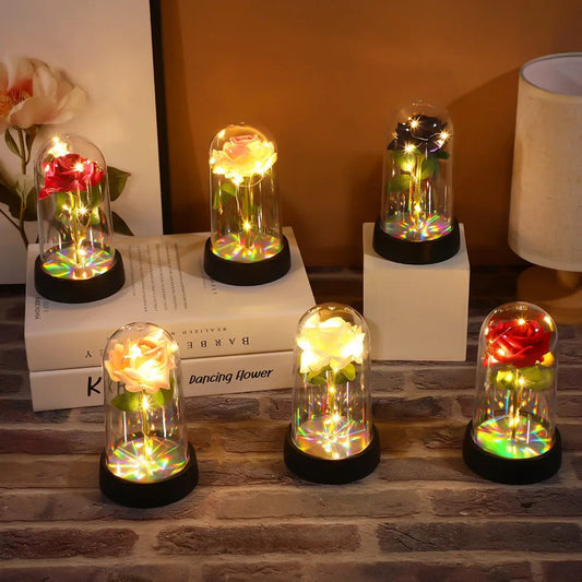 Wedding Birthday Valentine Day Gift Eternal Rose Flower Colorful Luminous Ornament For Women Mom Girlfriend Wife Home Decoration Good Vibrations