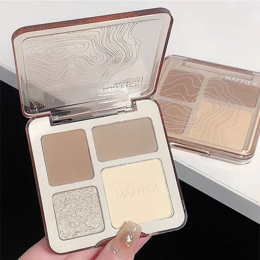 MAFFICK 4-Color Contour Palette:Matte Brightener, and Shimmer Highlight-Versatile Multi-Use Palette for Eye Shadow, Contouring, Good Vibrations