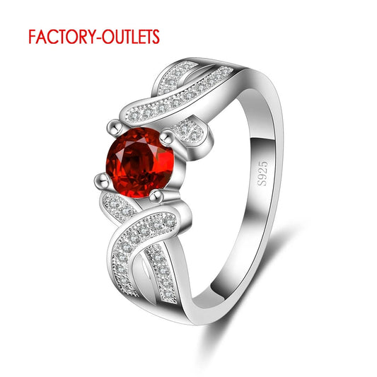 Women's Charm Jewelry Shiny CZ Crystal Genuin 925 Sterling Silver Engagement Ring With Red Stone Fashion Dancing Party Accesorry Good Vibrations