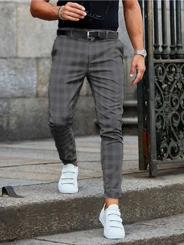 Suit Pant Men Long Pants Plaid Mid Waist Simple Slim Fit Zipper Splice Casual Regular Autumn Winter 2024 Straight Trousers Good Vibrations