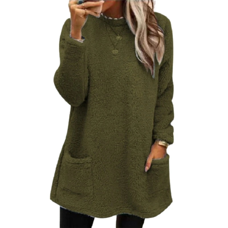 Womens Oversized Crewneck Sweatshirt Casual Sherpas Pullover Top Warm Sweater Loose Long Sleeve Shirts Tunics Dress Good Vibrations