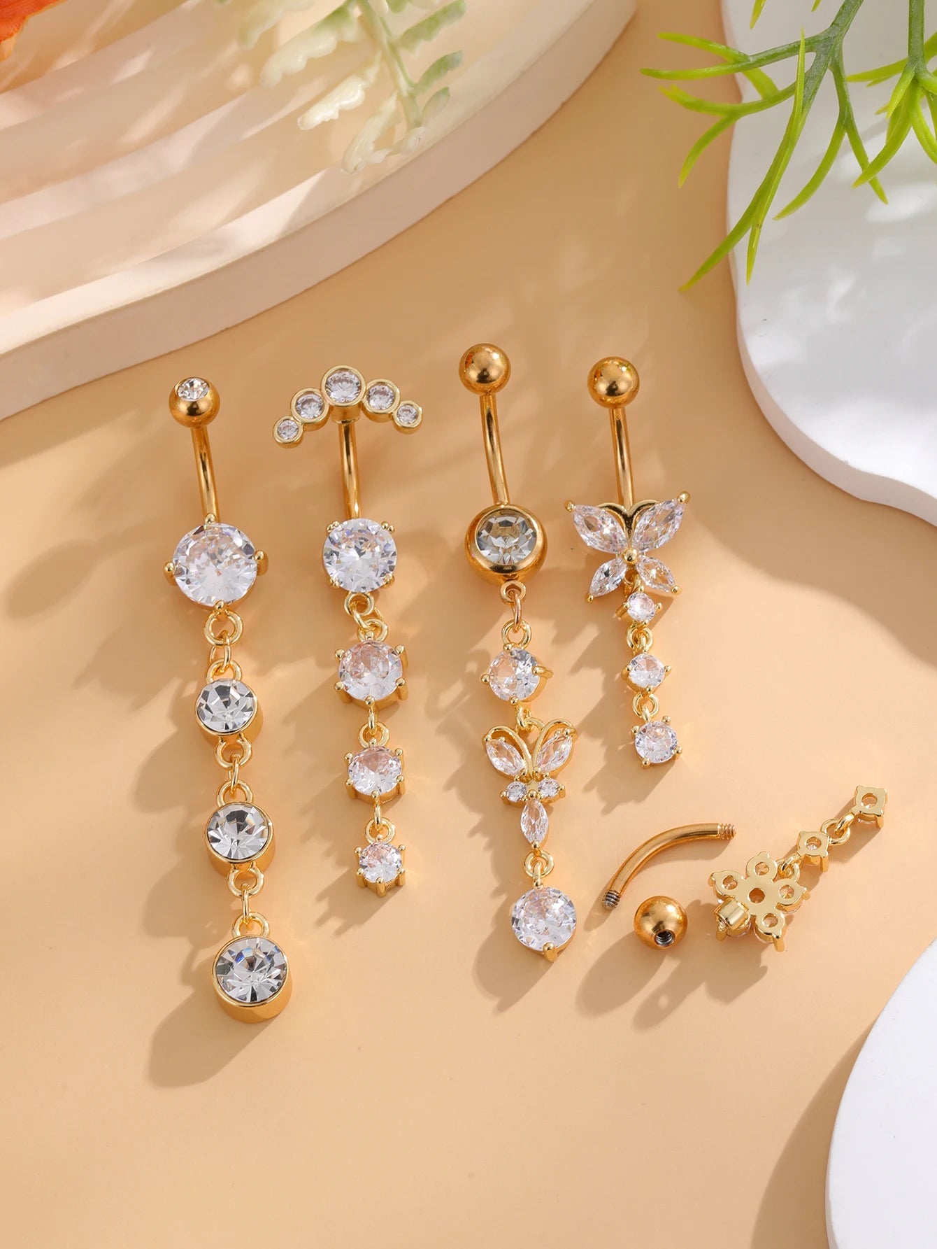 3-5pcs/Lot Belly Button Ring Sets Heart Butterfly Flower Dangled Belly Piercing Nombril 14G Curved Navel Rings Jewelry for Women Good Vibrations Adult Super Store
