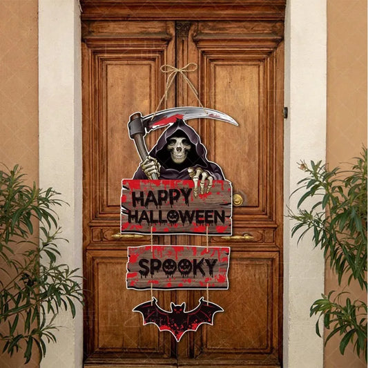 Halloween Party Door Decorations Horror Pumpkin Ghost Bat Hanging Pendent paper Sign for Home Halloween Festival Party Decor Good Vibrations