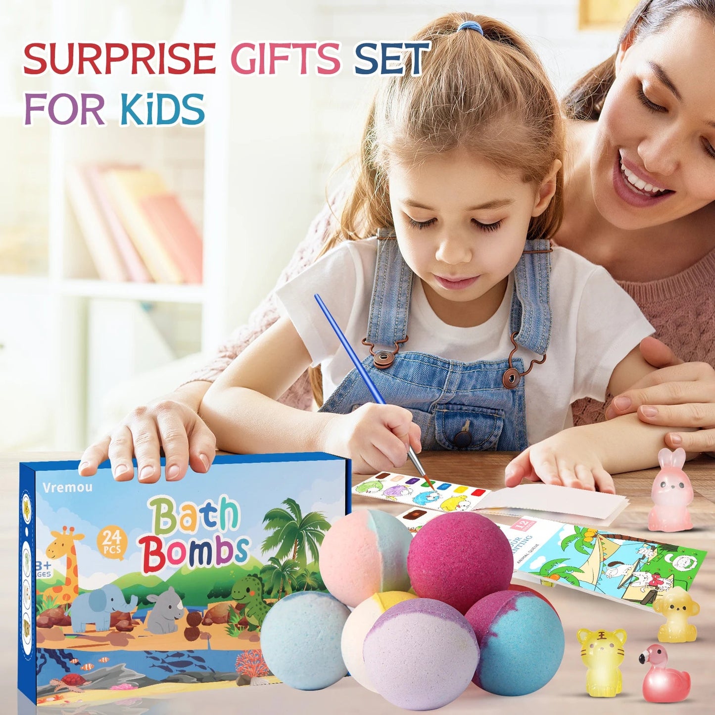 Bath Bombs for Kids with Toy Inside, 24 Pcs Natrual and Organic Bubble Bath Bombs with Glow-in-The-Dark Surprise Inside Good Vibrations