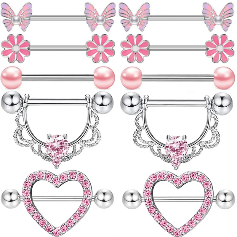 Stainless Steel Pink Bunny Nipple Piercing Jewelry Set 14G Green Bat Nipple Rings Bulk Cat Nipple Barbell Pack Piercing Pezon