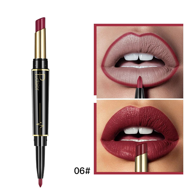 Pudaier Makeup 2 in 1 Matte Lipstick & Lip Liner Nude Lip Stick Pencil Make up Cosmetics Lip Balm Matt Cream Lipbalm Lipliner Good Vibrations