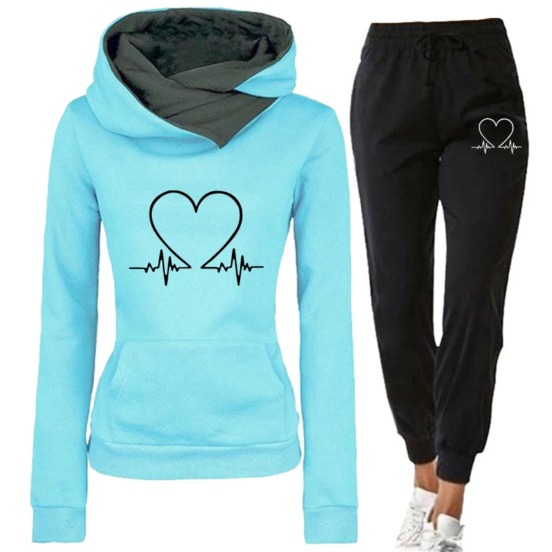 Woman Tracksuit Two Piece Set Winter Warm Hoodies+Pants Pullovers Sweatshirts Female Jogging Woman Clothing Sports Suit Outfits Good Vibrations