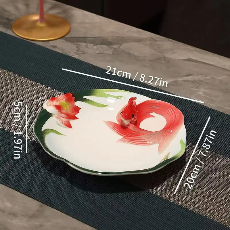 Ceramic Goldfish Shallow Plate Tableware Household Microwave Oven Plate Lily Pumpkin Flowers Fruit Cake Steak Food Plate Good Vibrations