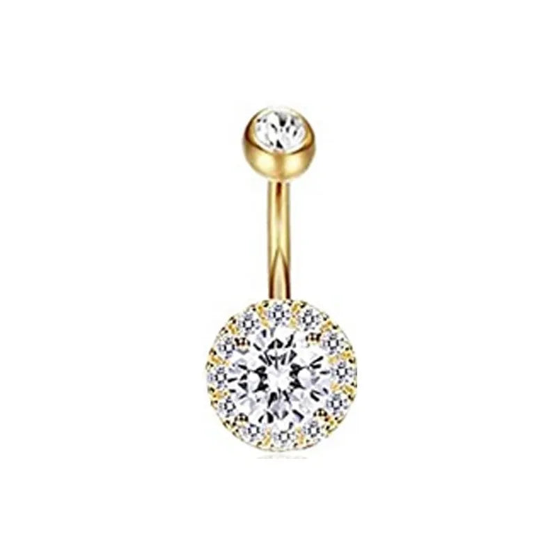 1Pc Gold Color Stainless Steel Belly Ring, Flower Heart Shaped CZ Crystal Navel Belly Button Rings Butterfly Navel Piercings 14G Good Vibrations Adult Super Store