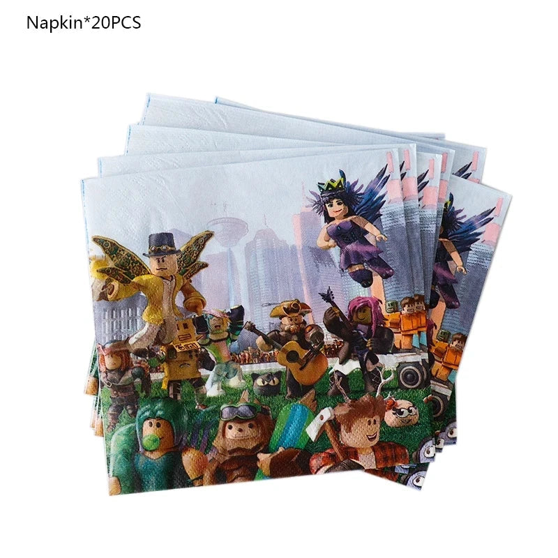 139PCS Roblox Birthday Decoration Party Kit Disposable Tableware Set Roblox Game Tablecloth Balloon Gift Bag Kids Party Supplies Good Vibrations