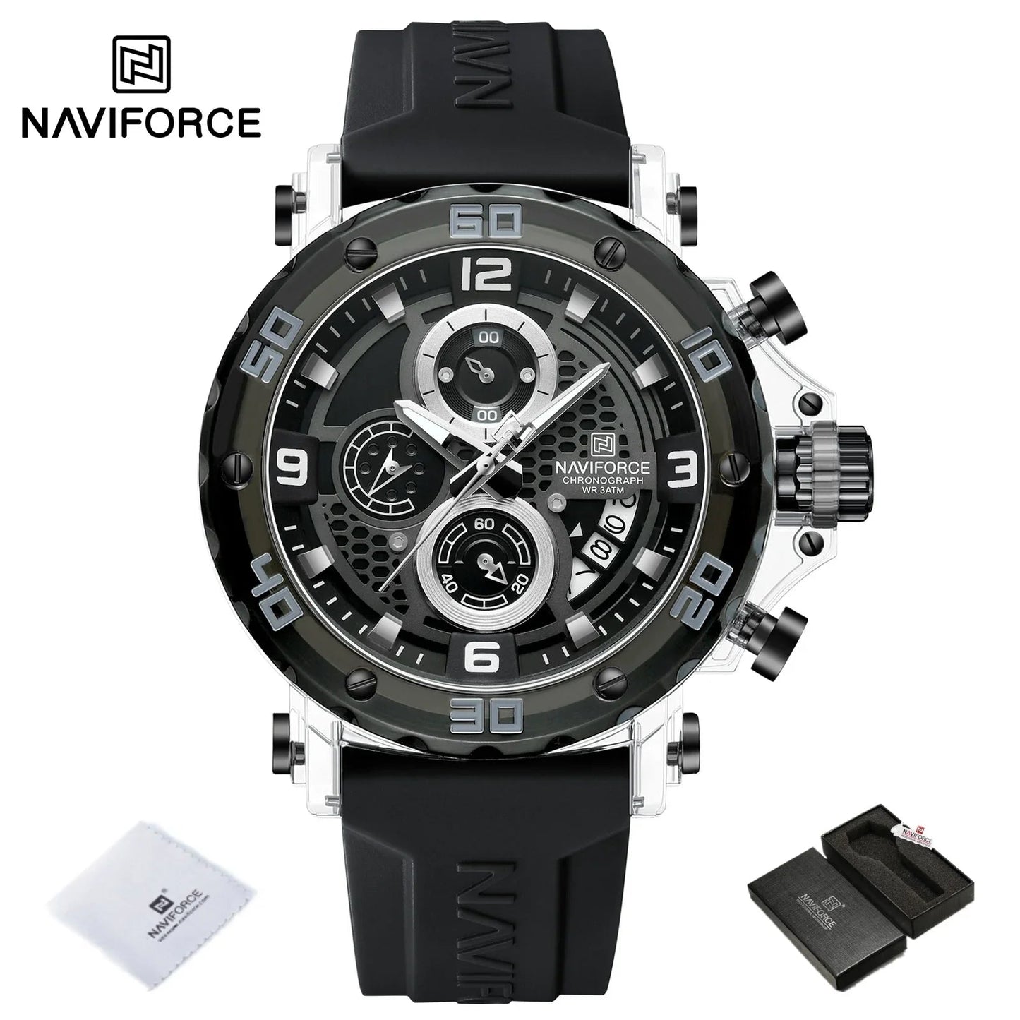 NAVIFORCE for Men Silicone Strap Luxury Fashion Quartz Watches Wrist watch Sports Chronograph 5TM Waterproof Male Watches GIfts Good Vibrations