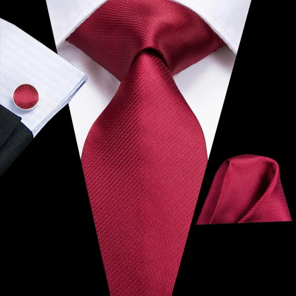 Hi-Tie Designer Red Burgundy Plaid Silk Wedding Tie For Men Handky Cufflink Gift Mens Necktie Fashion Business Party Dropshiping Good Vibrations