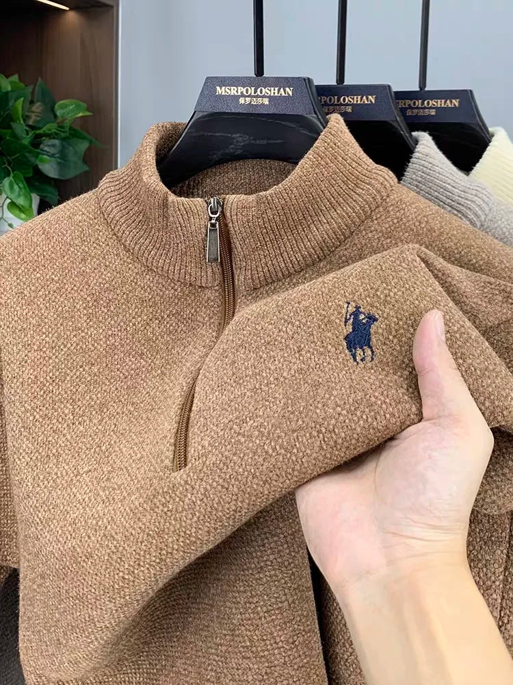 High quality men's zipper knitted sweater winter new fashion luxury brand pony embroidery design plush warm casual Sweatshirt Good Vibrations