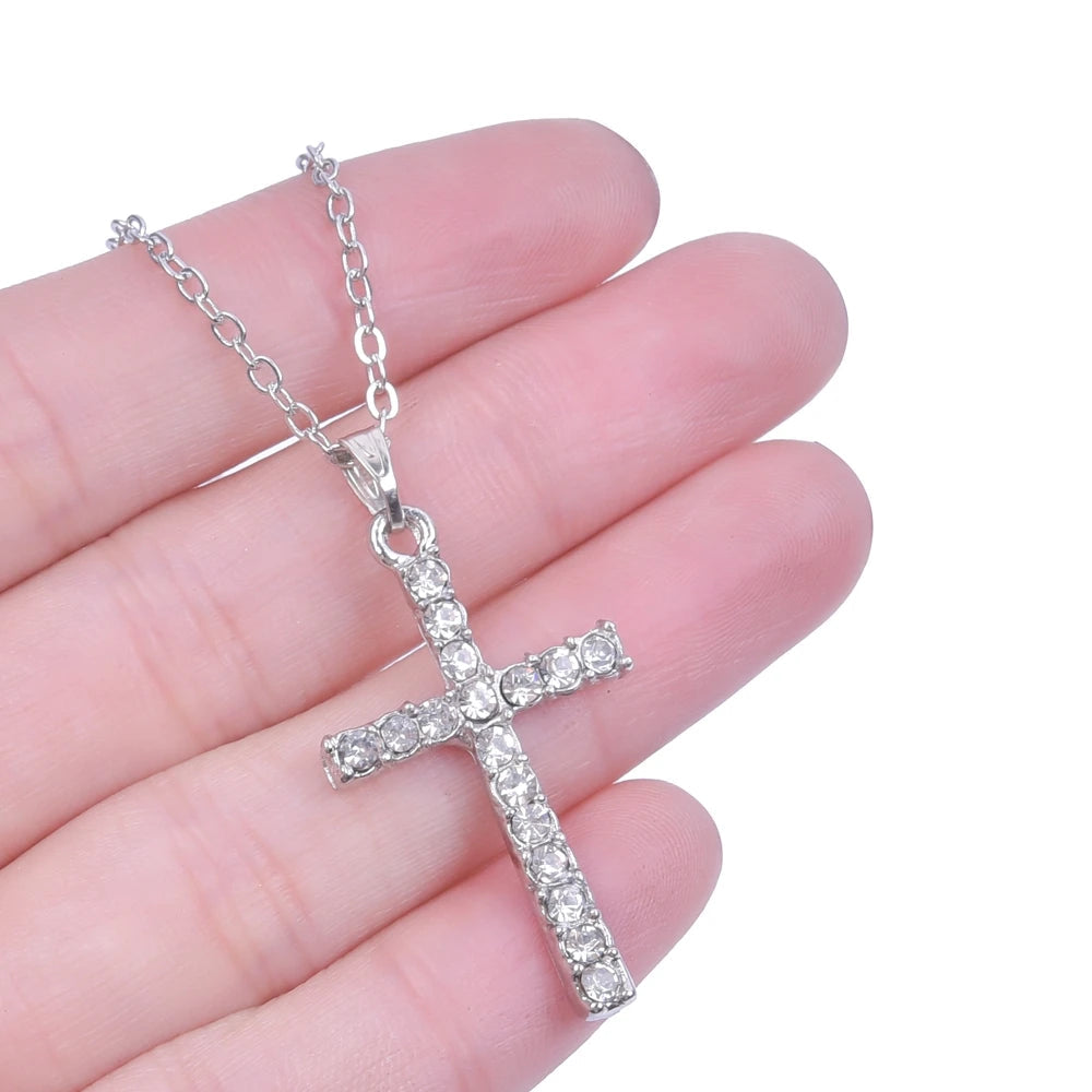 Cross Charm Necklace Crystal Pendant Necklaces For Women Men Accessories Rhinestone Christ Crosses Choker Gift Fashion Jewelry Good Vibrations