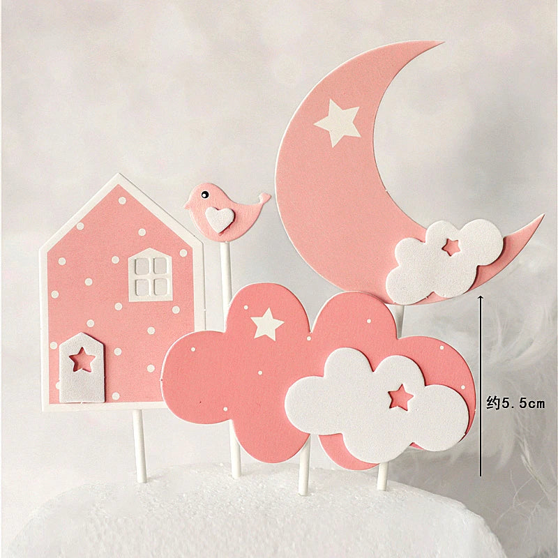 Child Happy Birthday Acrylic Cake Toppers Flag Pink Farm Happy Cow Baby Rabbit for Kid's Birthday Cake Party Supplies Gifts Good Vibrations