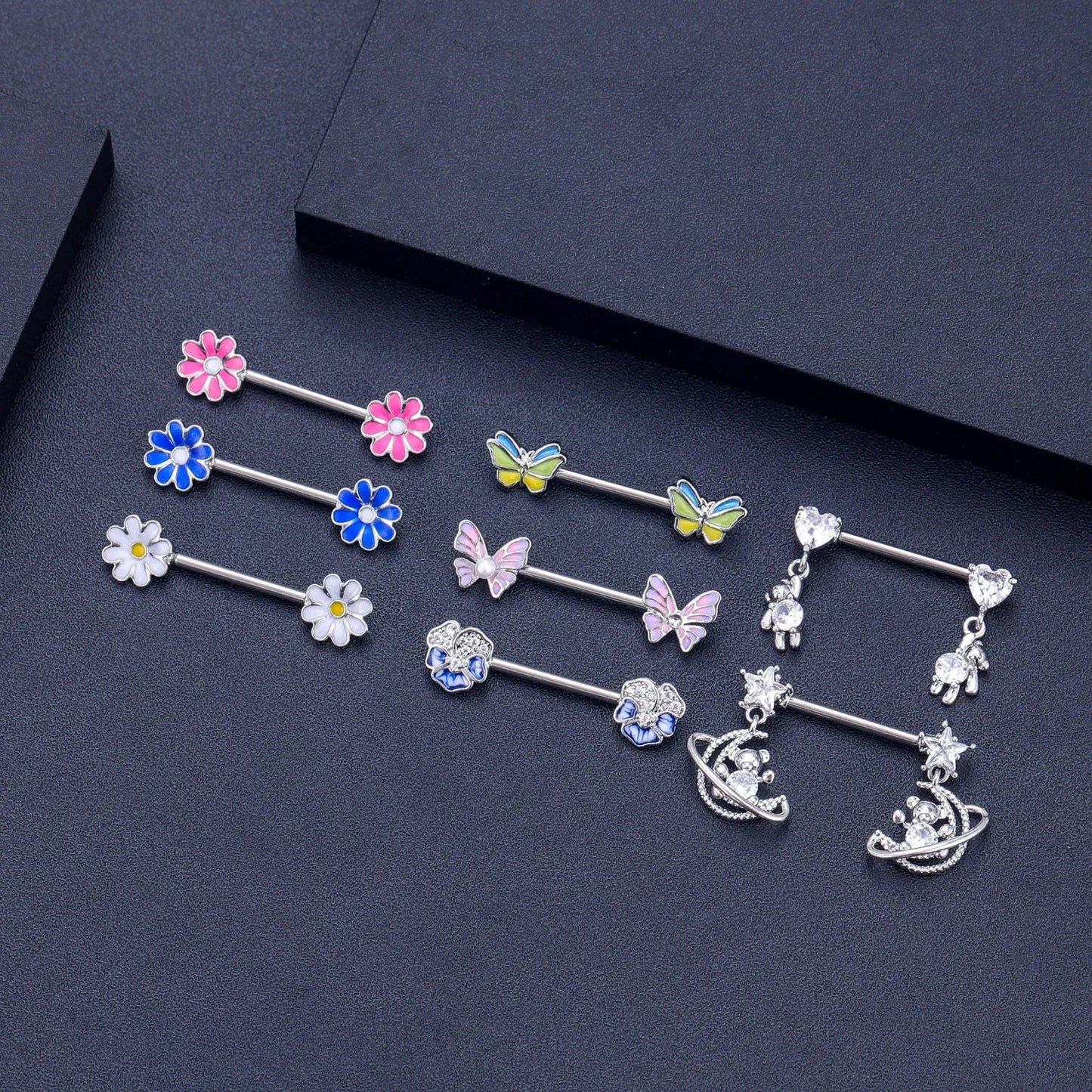 2pcs Steel Bear Dangled Zircon Nipple Piercing Sexy Breast Cover for Women Fashion Starfish Heart Shield Bar Barbell Nipple Ring Good Vibrations Adult Super Store