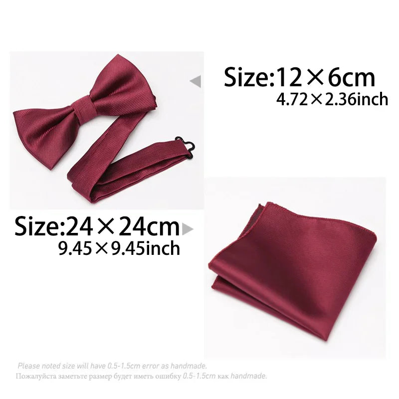 Mens Bowtie Cravat Set Solid Black Pink Red Fashion Butterfly Ties for Men Handkerchief Party Man Gift Wedding Dress Accessories