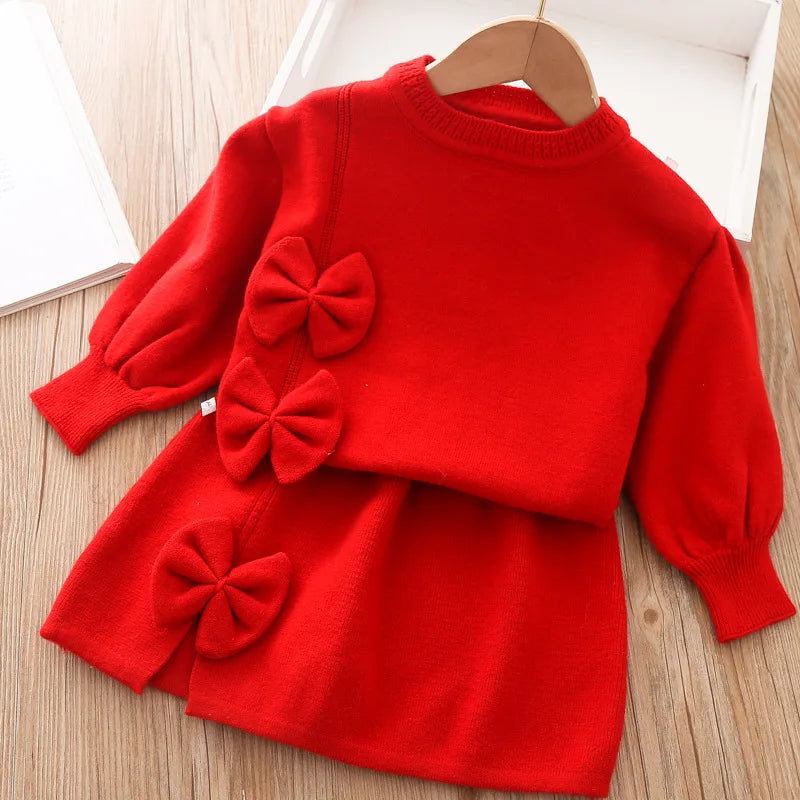 Girls Clothing Set 2-piece Long sleeved Sweater Set Autumn/Winter Sweatshirt+Skirt Set Childrens Clothing for the Start of Schoo Good Vibrations