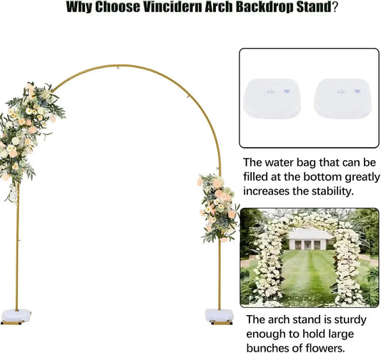 Gold Metal Wedding Arch Backdrop Stand 7.8FT Balloon Arch Stand for Birthday Ceremony Decoration Arch Stand Backdroper Good Vibrations