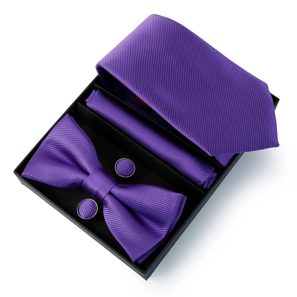 Mens Bussiness Ties Set With Bowtie Bow tie Necktie Square Towel Cufflinks For Groom Wedding Banquet Party Gift Box Accessories Good Vibrations