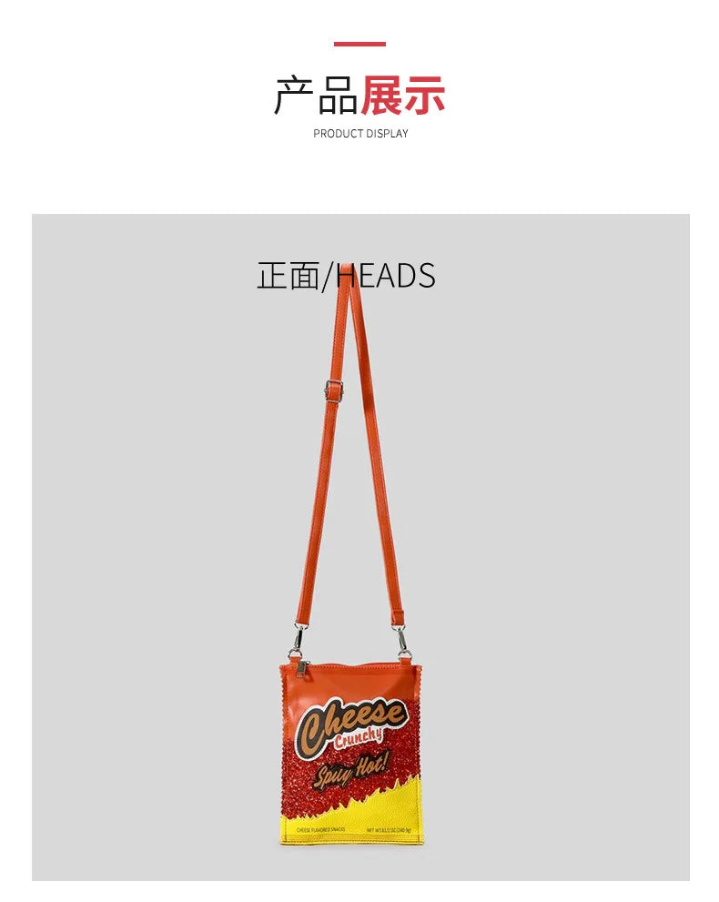 Unique Cheese Crunchy Bags Women Purses and Handbags Snacks Chips Ladies Crossbody Bag Girls Mini Clutch Bags Novelty Purses Good Vibrations