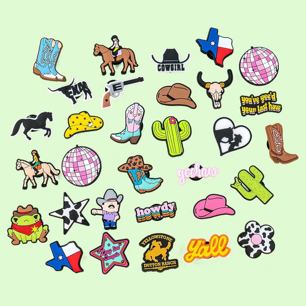 1/11pcs Cowboy Cowgirls Style Shoe Charms for Women Girls, Cactus Shoe Charms Decorations Accessories Pins for Kids,Clog Buckles Good Vibrations