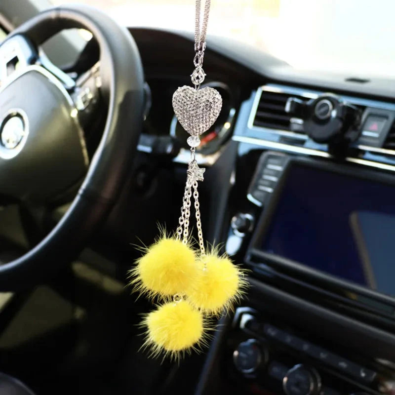 Fashion Diamond Car Accessorie Bling Hairball Pendant Auto Rearview Mirror Pendant Birthday Gift Auto Decoraction Ornaments Good Vibrations
