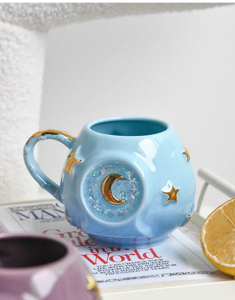 Ceramic Starry Sky Cup Sparkling Cup with High Appearance, Colorful Stars, Creative Birthday Gift, Mug with Hand Gift, Water Cup Good Vibrations Adult Super Store