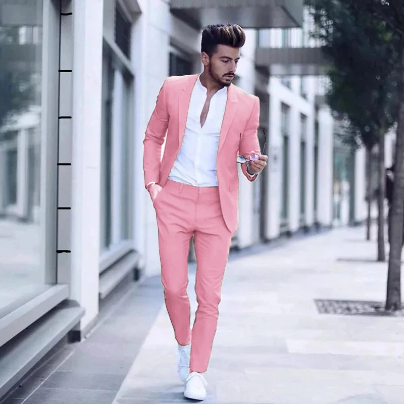 Casual Business Men Suits for Wedding 2 Pieces Suits Man Groom Tuxedos Slim Fit Peak Lapel Terno Masculino Costume Homme Good Vibrations