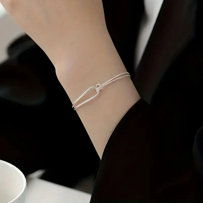 New S925 Silver Minimalist Geometric Collage Bracelet Women's Jewelry Exquisite and Elegant for Birthday and Christmas Gifts Good Vibrations