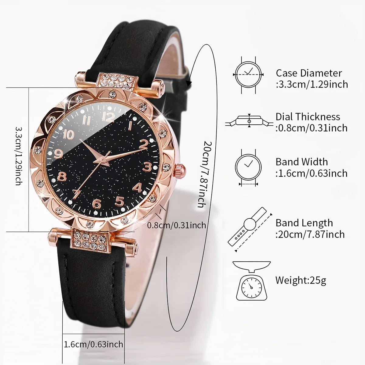 2PCS/Set Fashion Rhinestone Women's Quartz Watch Analog PU Leather Band Wrist Watches Heart Bracelet Good Vibrations