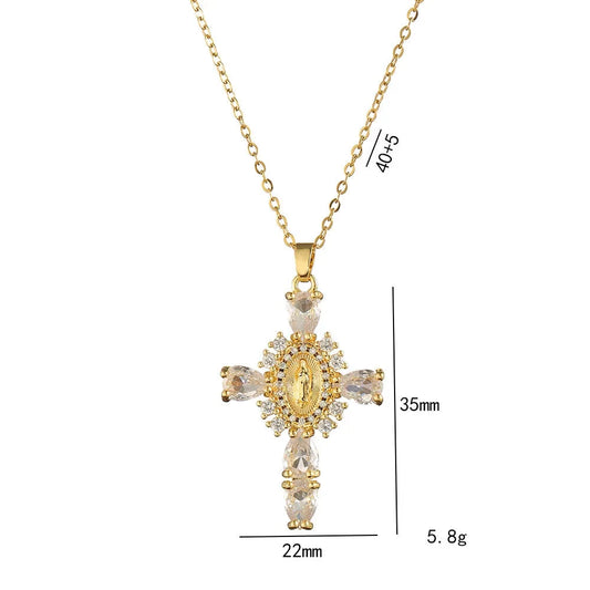 Pink Crystal White Zircon Cross Pendant Necklaces For Women Men Vintage Gold Silver Color Stainless Steel Chain Jewelry Gifts Good Vibrations