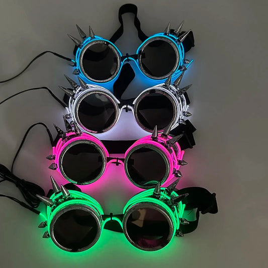 LED Funny Sunglasses Futuristic Soldier Round LED Steampunk Glasses Birthday Halloween Christmas Concert Steampunk Toy Glasses Good Vibrations