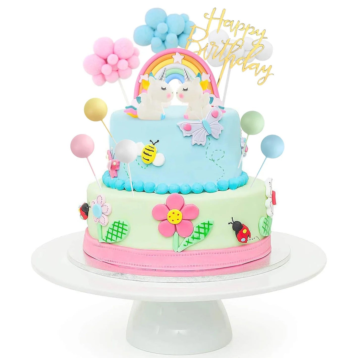 Birthday Unicorn Cake Topper,Rainbow Balloon Cake Decorations Cupcake Toppers for Girls Unicorn Birthday themed Party Supplies Good Vibrations