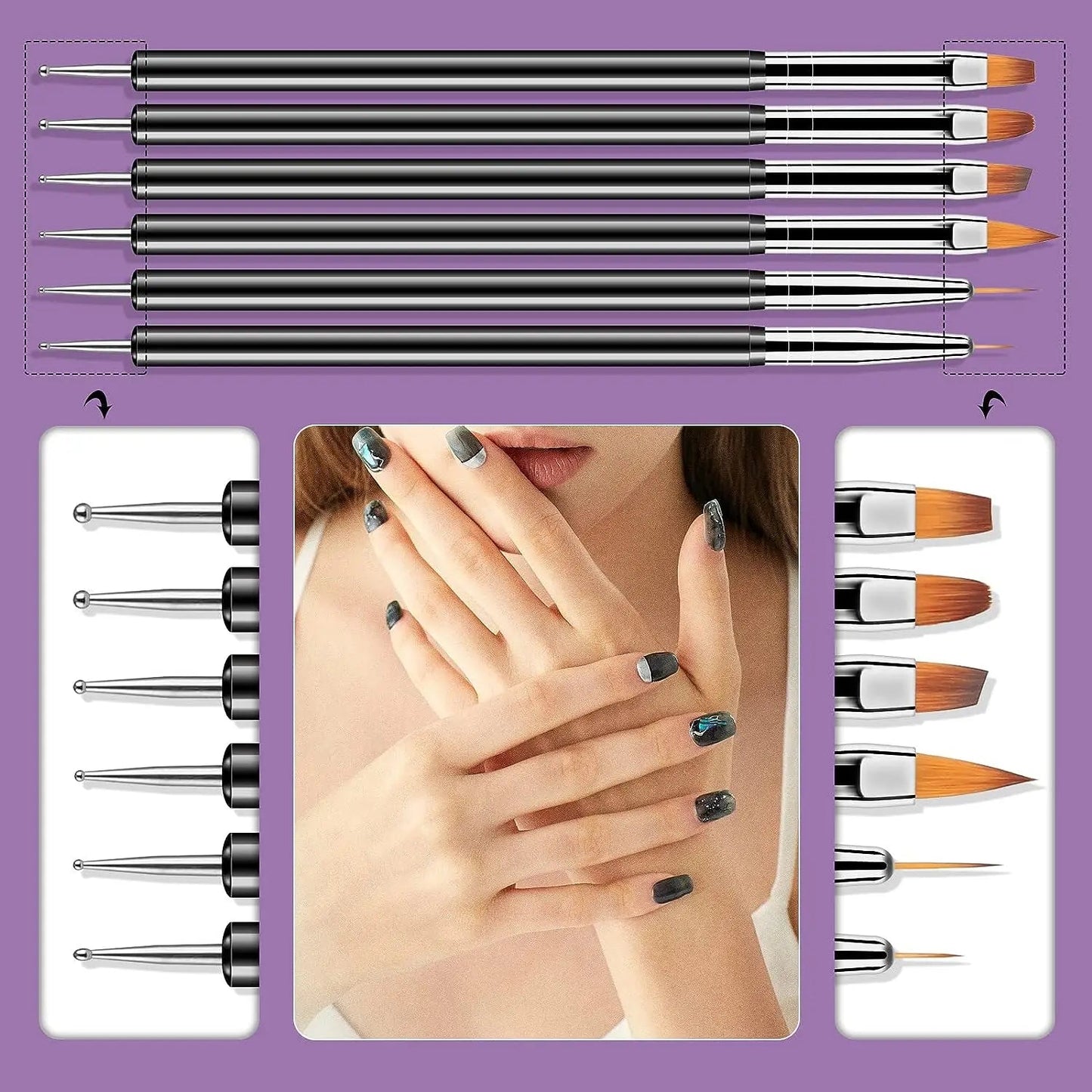 6/31Pcs Nail Art Brush Design Tip Painting Drawing Carving Dotting Pen FlatFan Liner Acrylic Gel UV Polish Manicure Tools Good Vibrations