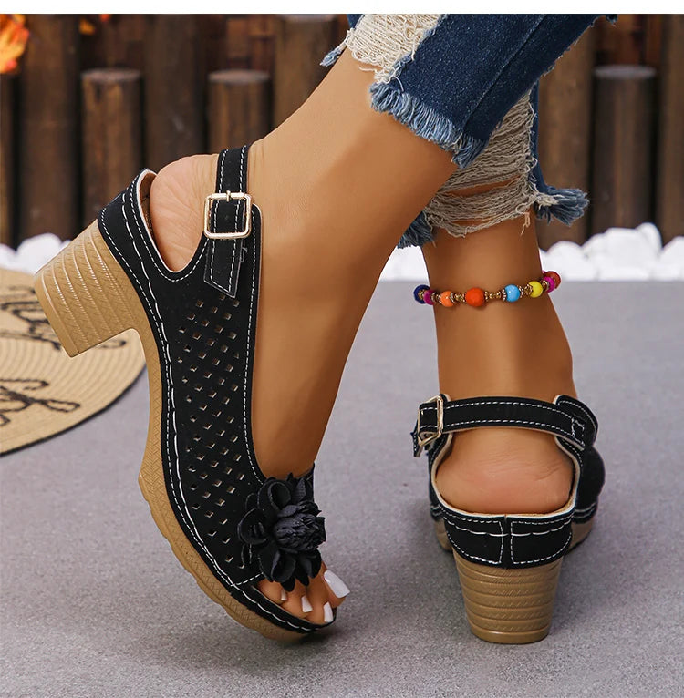 Women's Sandals Sweet Heels Sandals Summer Woman Shoes Fashion Heeled Sandalias Mujer Elegant Shoes Summer Footwear Women 2025 Good Vibrations